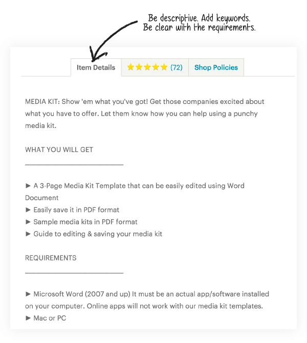Etsy Item Details SEO