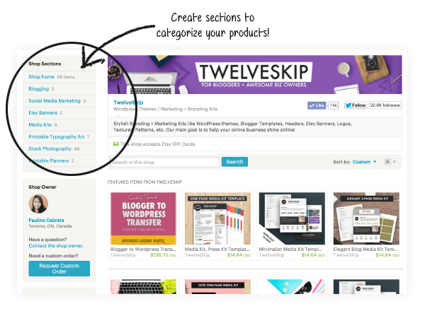 Etsy Shop Sections