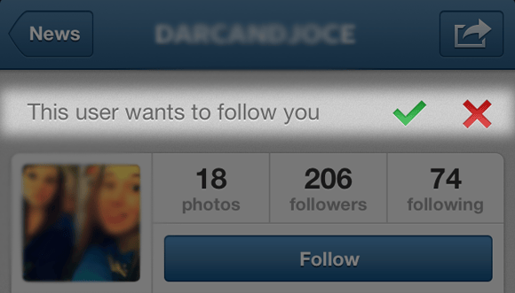 tap the check mark button to approve your follower