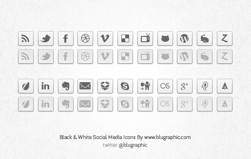  B&W social network buttons