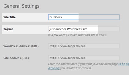 Change Site Title and change Tagline