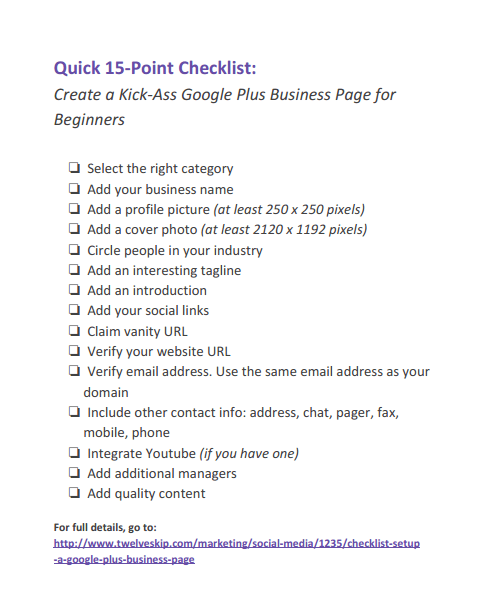 Checklist Google Plus Business Page