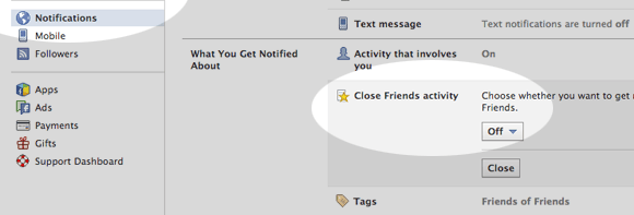 stop Close friends activity notifications 2013