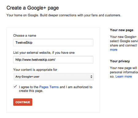 Create Google Plus Page