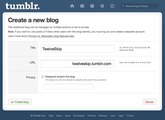 Fill in The Blog Info on Tumblr