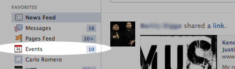 click the EVENTS link