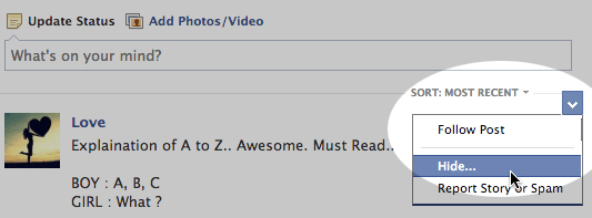 Hide a newsfeed on Facebook