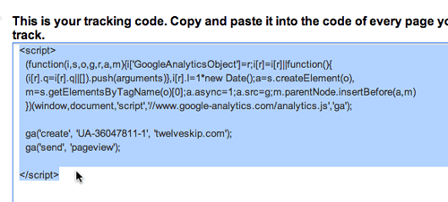 Copy the given Google Analytics code