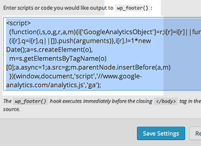 Now add the code in the footer