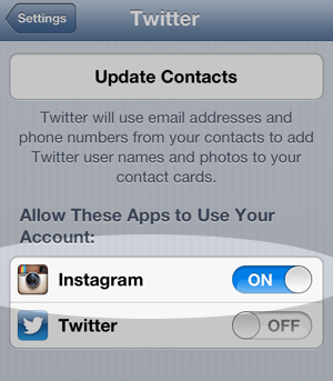 Tap Instagram to turn it ON