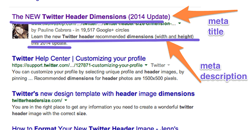Meta title and descriptions in search engines