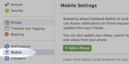 Click the mobile link on the sidebar