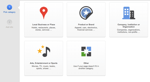 Pick an applicable category for your Google Plus page
