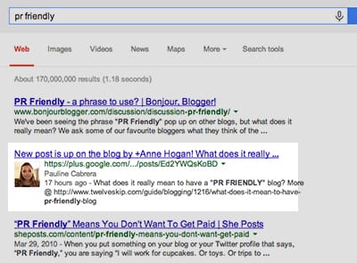 Google Plus posts in SERPs