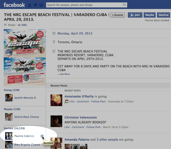 remove yourself from an event