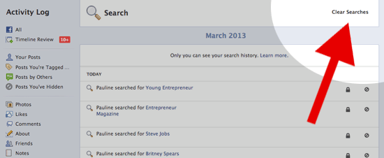 clear facebook search history