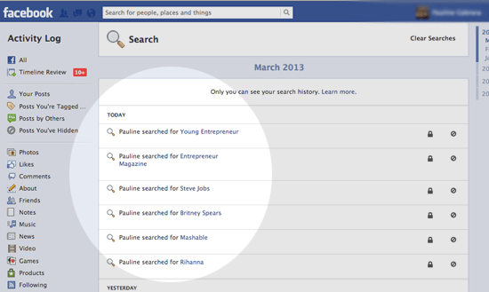 facebook search history
