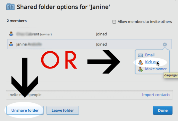 Kicking Out People From A Shared Dropbox Folder