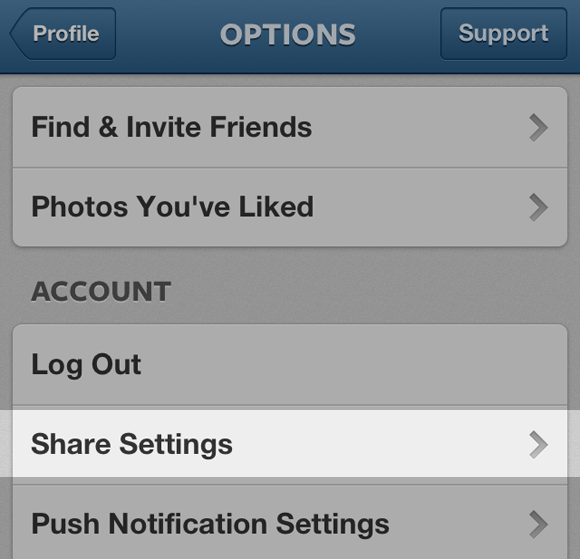 select share settings