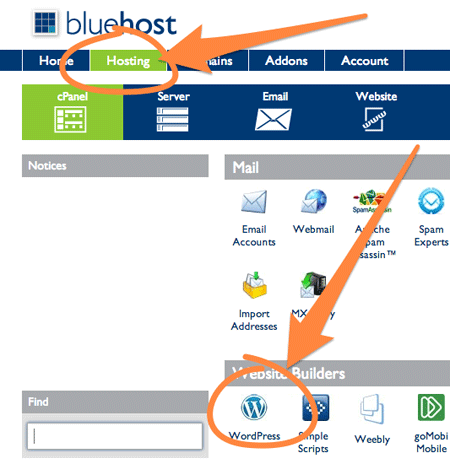 Click Hosting then WordPress