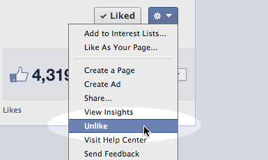 Unliking a page on facebook