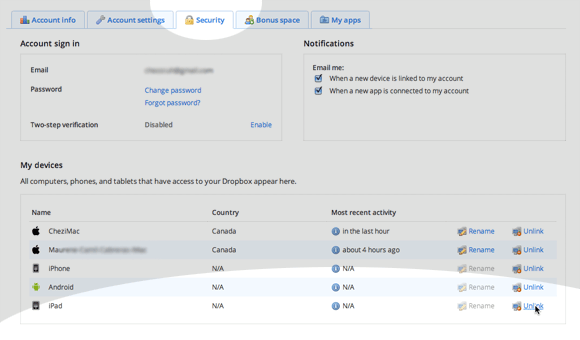 Unlink dropbox step 2