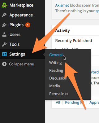 Click Settings and select General