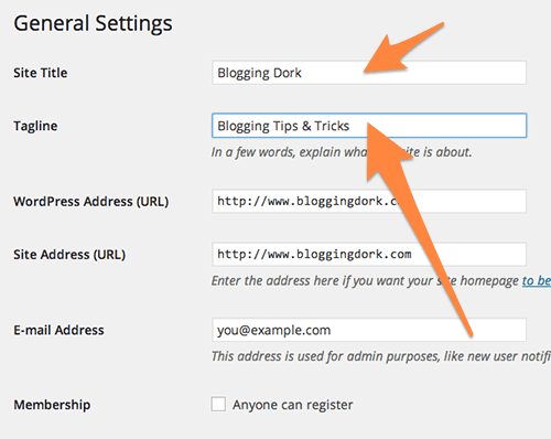 Edit Site Title and Tagline