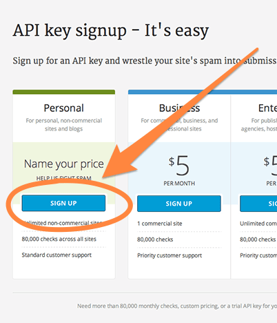 Choose the personal plan