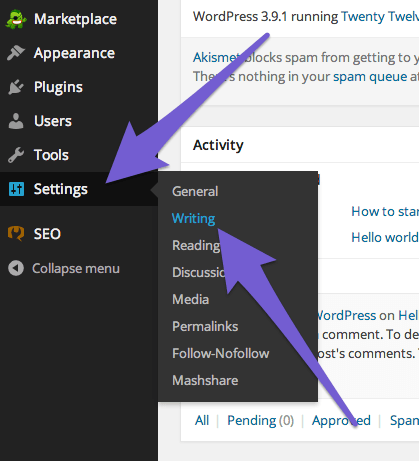 Settings then Writing