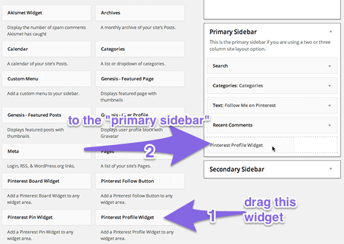 Drag the Pinterest Board to the sidebar