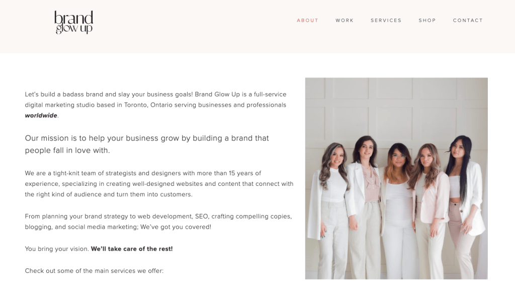 brand glow up website about me