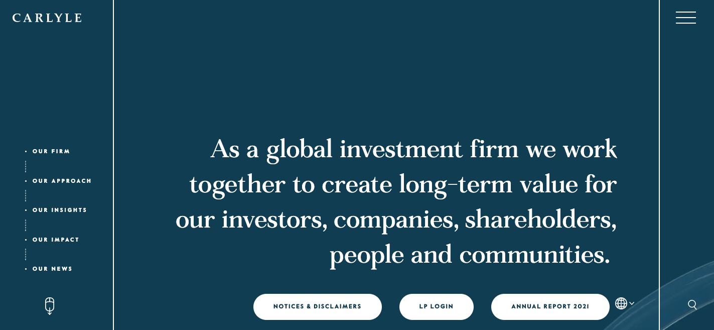 Carlyle Private Equity Website Design Examples