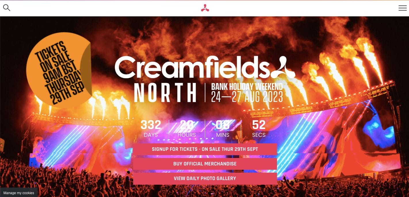 Creamfields Event Website Design Examples