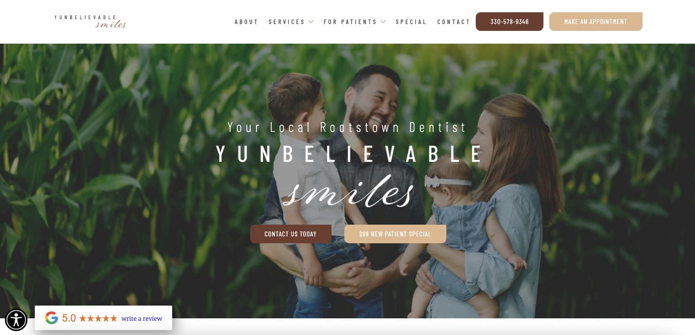 Yunbelievable Dental Website Examples
