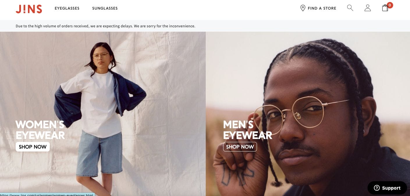 J!ns Optometry Website Examples