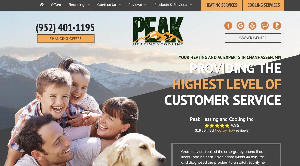 Peak Heating HVAC Website Examples