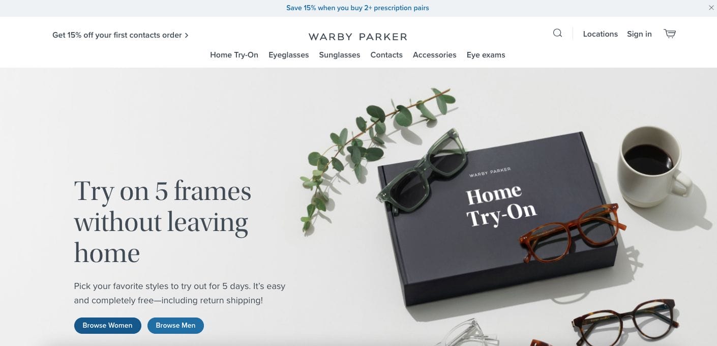 Warbey Parker Optometry Website Examples