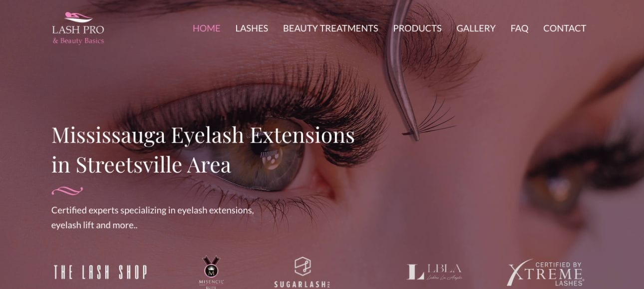 Lash Pro Eyelash Business Website Design Examples