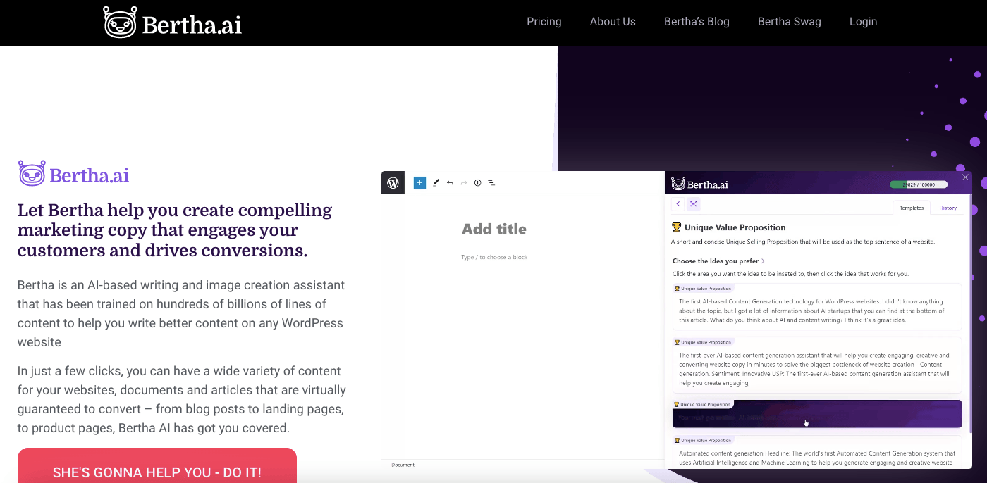 Bertha AI Copywriting Tools